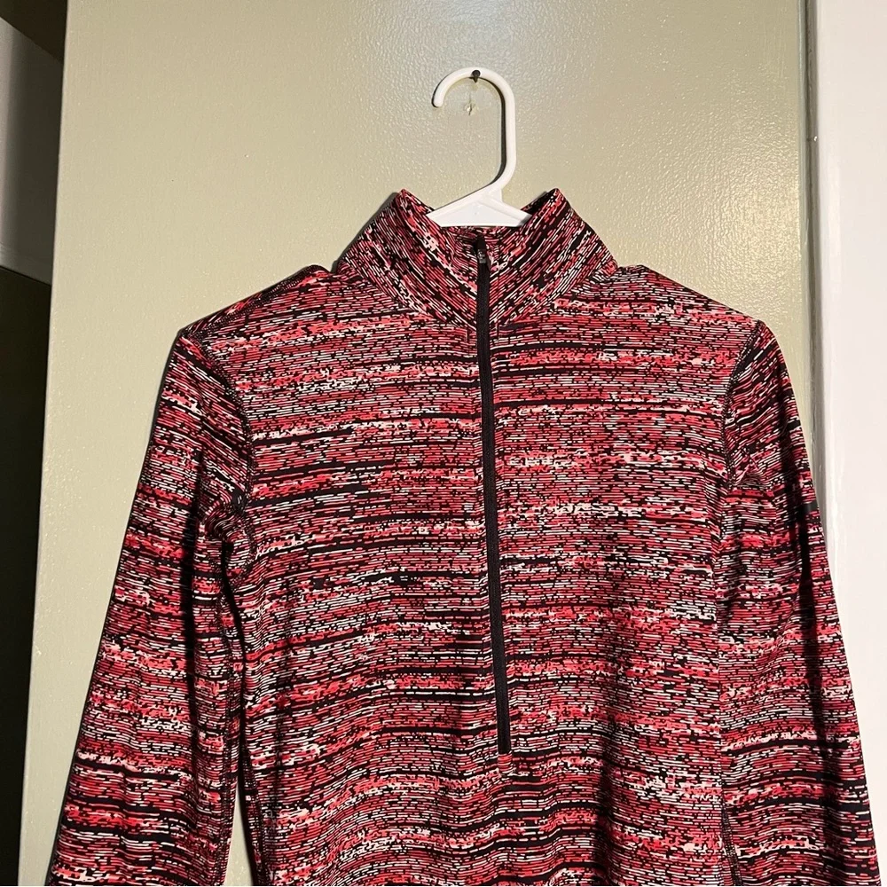 Nike Pro Women's Sz Small Half Zip Sweatshirt Red Black Pink Geometric Hyperwarm